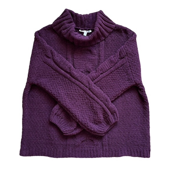 Seven7 Chenille Purple Cable Knit Cowl Neck Sweater | Women's XL - Picture 4 of 7